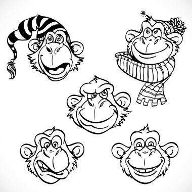 Cute monkey characters line art isolated on a white background