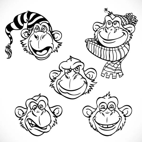 Cute monkey characters line art isolated on a white background — Stock Vector