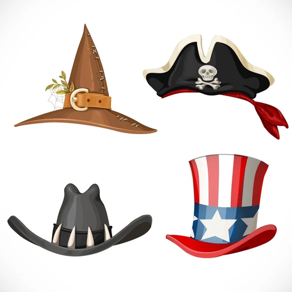 Set di cappelli per i costumi di Carnevale - zio Sam cappello, strega ha — Vettoriale Stock