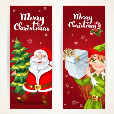 Noel Baba ve Elf ile iki Noel dikey boş ba hediye