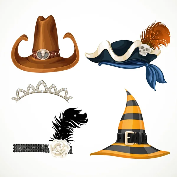 Instellen van hoeden voor de carnaval kostuums - retro, tiara, Witch hat, — Stockvector