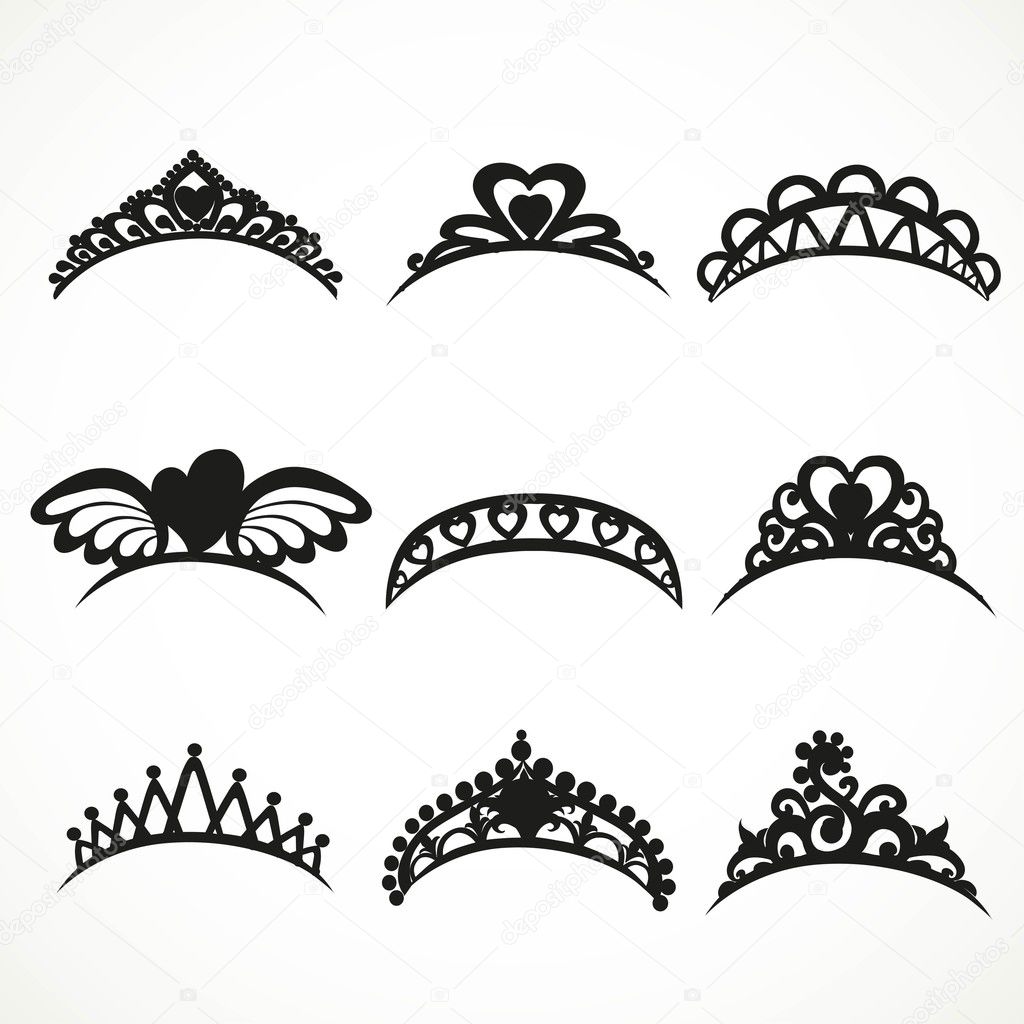 Set  silhouettes of tiaras of various shapes isolated on a white