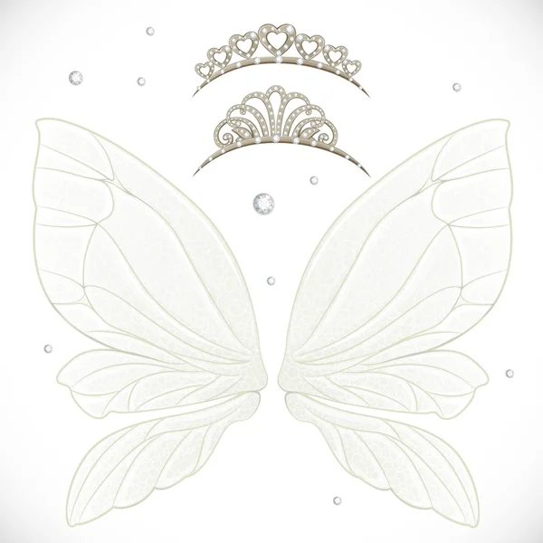 Fairy wings with tiara bundled isolated on a white background — Stock Vector