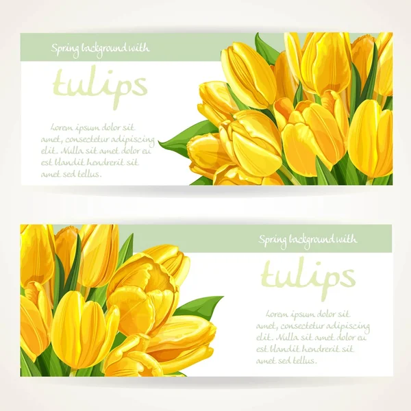 Twee horizontale voorjaar banners met gele bloemen tulpen — Stockvector