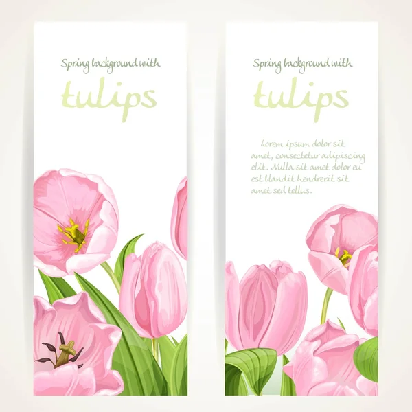 Pink tulips on two vertical banners on a white background — Stock Vector