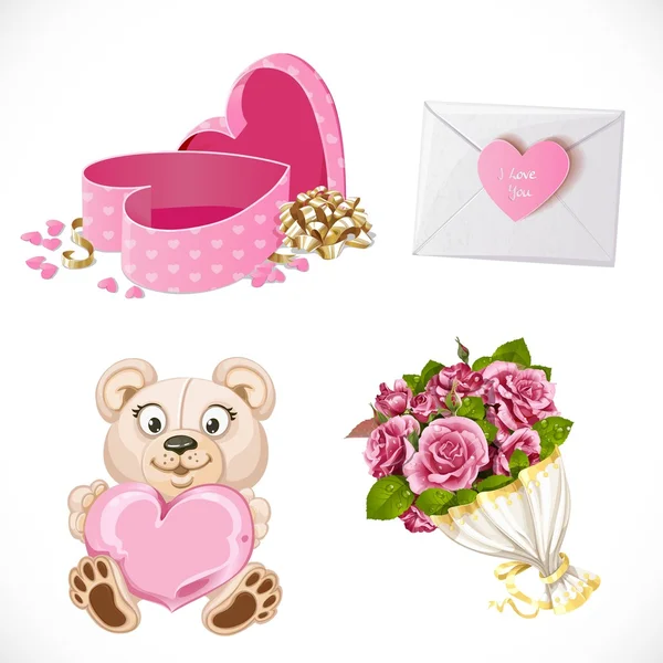 Rosa icone San Valentino regali isolato su priorità bassa bianca. — Vettoriale Stock