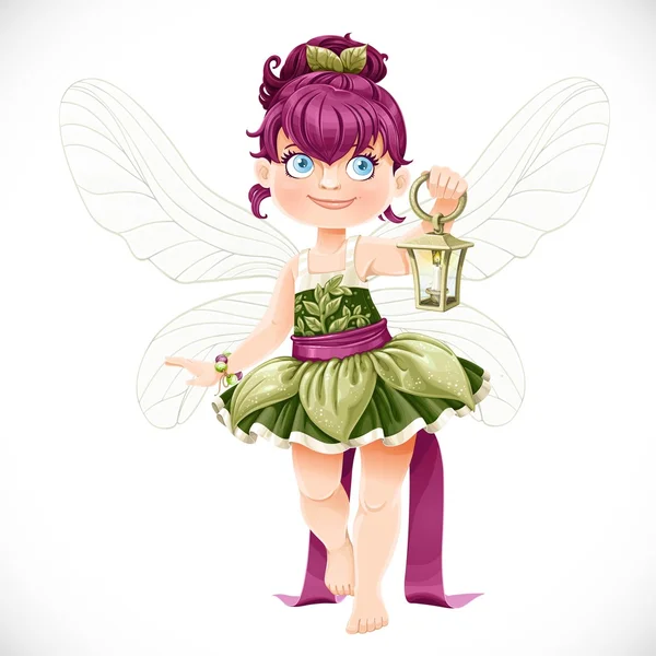 Beautiful little fairy with a flashlight isolated on a white background — Stock Vector