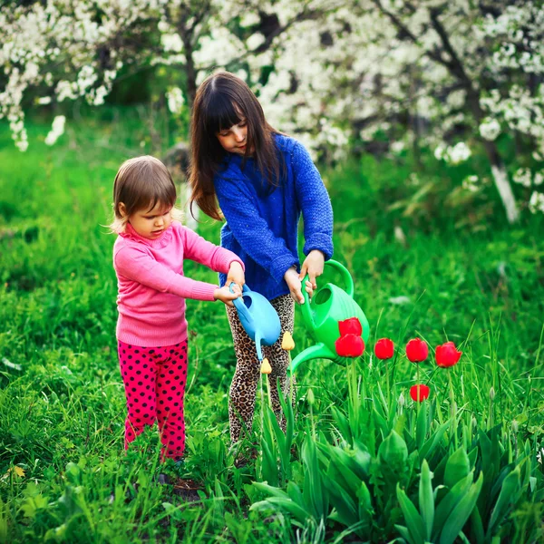 A criança no jardim . — Fotografia de Stock