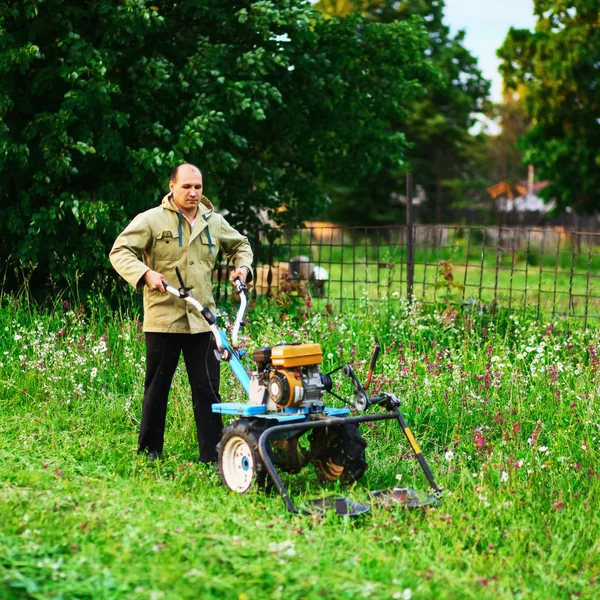 A man mowing the grass. — Stock Photo, Image