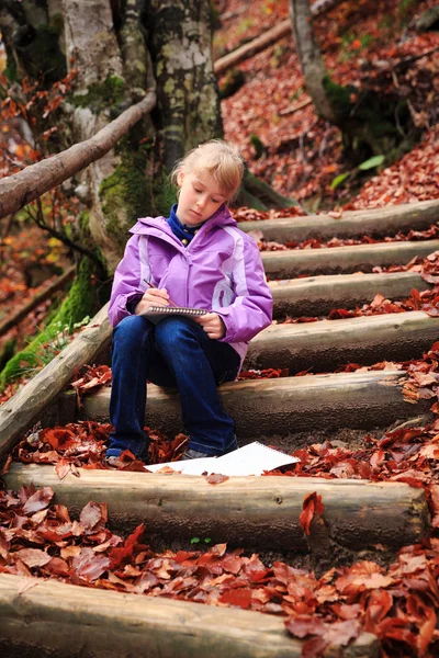 Pequeño artista en la montaña — Foto de Stock