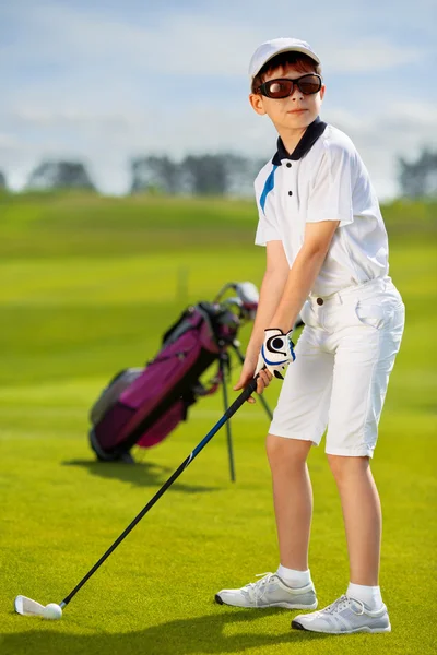 Retrato de niño golfista — Foto de Stock