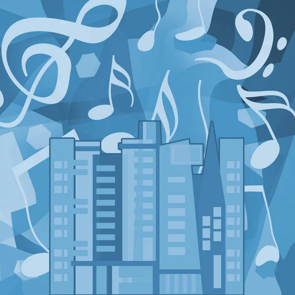 Hudba Městě Abstraktní Umění Modré Pozadí — Stock fotografie