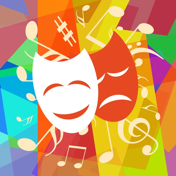 Theater maskers en muzieknoten — Stockfoto