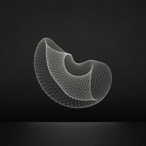 Wireframe-Object met lijnen en punten. Abstract 3D-structuur van de verbinding. Geometrische vorm voor Design. Rooster geometrische Element, embleem en pictogram. Verbinding raster. Moleculaire raster. 3D-technologie-stijl. — Stockvector