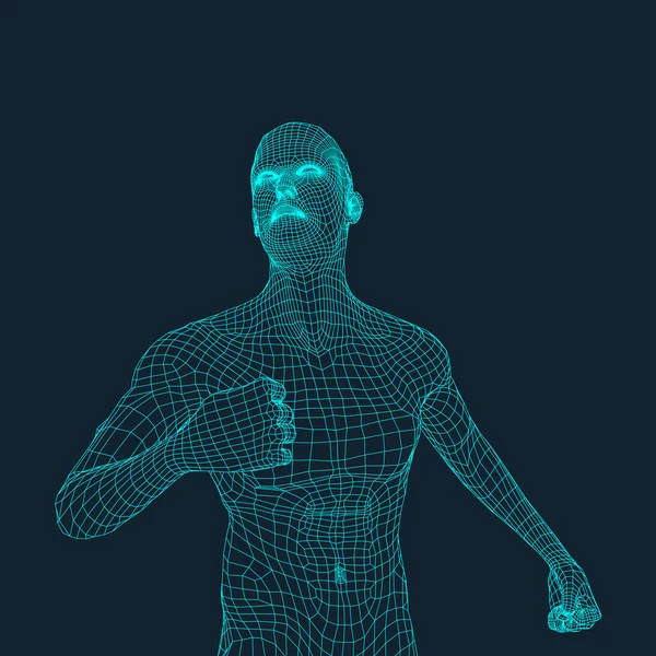 Modèle 3D de l'homme. Conception polygonale. Conception géométrique. Business, Science and Technology Vector Illustration. Peau de recouvrement polygonale 3d. Corps Polygone Humain. Modèle de fil de corps humain . — Image vectorielle