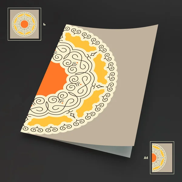 Textbook, Booklet or Notebook Mockup. Ethnic Circle Element. Orient Traditional Design. Lace Pattern. Mandala Round Ornament. Vector Fashion Illustration. — Stok Vektör