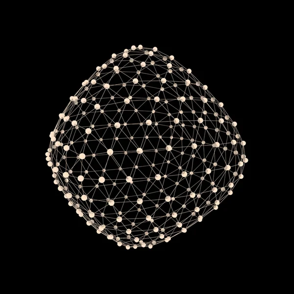 Objet Wireframe avec lignes et points connectés. Structure abstraite de connexion 3D. Forme géométrique pour la conception. Élément géométrique, emblème et icône du treillis. Glow Grid. Grille moléculaire. Style de technologie — Image vectorielle