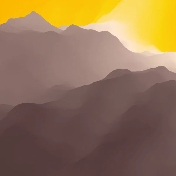 Berglandschaft. bergiges Gelände. Gebirgsdesign. Vektor Silhouetten von Bergen Hintergründe. Sonnenuntergang. kann für Banner, Flyer, Buchcover, Poster, Web-Banner verwendet werden. — Stockvektor