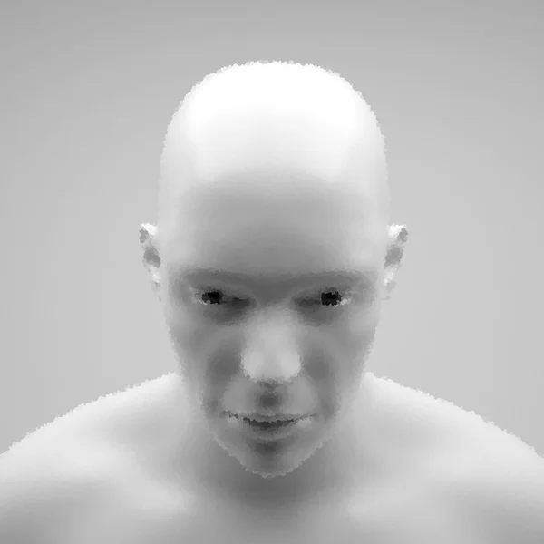 Cyborg, Android, Robot. Robot humanoïde vecteur réaliste. Vue de la tête humaine. Effet stimulant. Art vectoriel. Dot Design. Style pointillisme. Numérisation du visage . — Image vectorielle