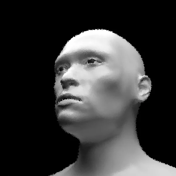 Cyborg, Android, Robot. Realistic Vector Humanoid Robot. View of Human Head. Stipple Effect. Vector Art. Dot Design. Pointillism Style. Face Scanning. — 图库矢量图片