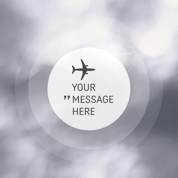 Bakgrund med plats för text. Abstrakt bakgrund med himmel och moln. Vektor illustration med flygplan. Cirkel med plats för text. — Stock vektor