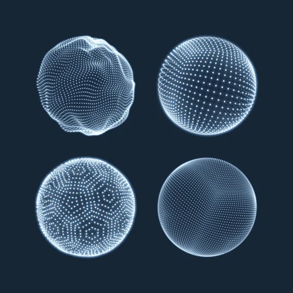 La Esfera Consta de Puntos. Resumen de Globe Grid. Ilustración de esfera. Diseño de rejilla 3D. Estilo de tecnología 3D. Redes - Globe Design.Technology Concept (en inglés). Ilustración vectorial . — Vector de stock
