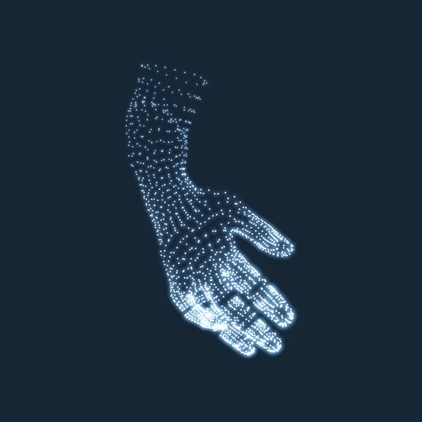 Human Arm. Human Hand Model. Hand Scanning. View of Human Hand. 3D Geometric Design. 3d Covering Skin. Can be used for Science, Technology, Medicine, Hi-Tech, Sci-Fi. — Stock Vector