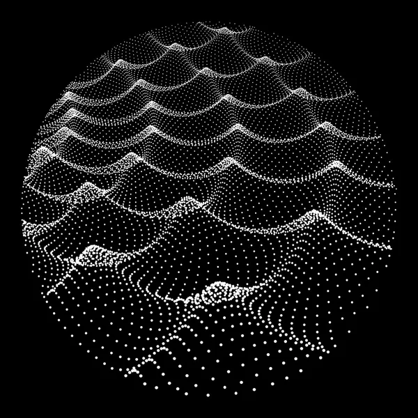 Fondo de rejilla de onda. Ilustración vectorial abstracta 3d. Ripple Grid. Rejilla Ciberespacial. Estilo de tecnología 3D. Ilustración con puntos. Diseño de red con partículas . — Archivo Imágenes Vectoriales