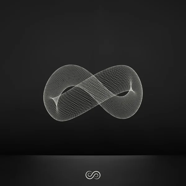 Infinity-symbol. Abstrakt 3D design element, emblem, ikon. 3D-Anslutningsstruktur. Geometrisk form för design. Gitter geometriskt element. Rutnät. Molekylära rutnätet. Wireframe mesh månghörnigt element. — Stock vektor