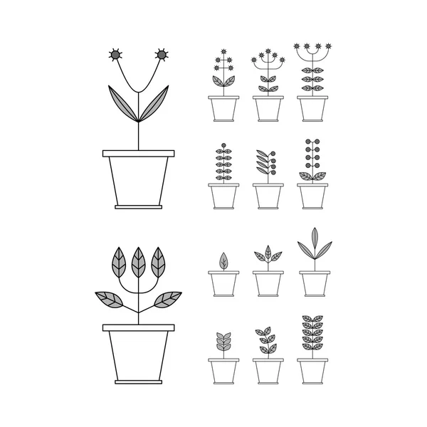 Set avec icônes Flowerpot. Collection Nature. Flora Elements. Eco Signs. Illustration vectorielle . — Image vectorielle