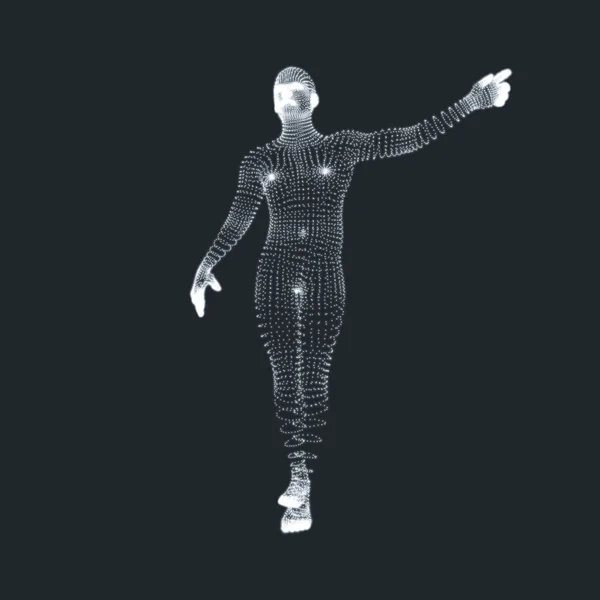Человек, указывающий пальцем. 3D модель человека. Геометрический дизайн. Векторная миграция . — стоковый вектор