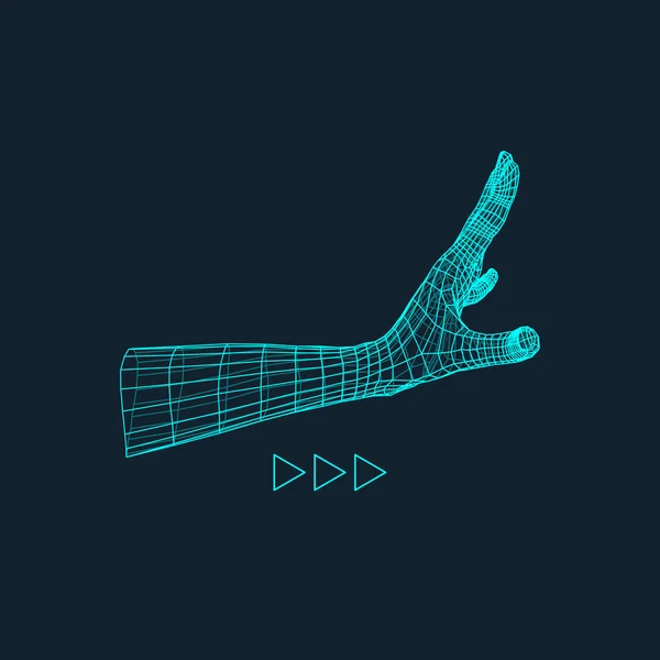 İnsan indirdiğimde insan el modeli. Tarama ver. İnsan eli görünümünü. 3D geometrik tasarım. 3D kapsayan cilt. Poligonal tasarım. Bilim, teknoloji, ilaç, yüksek teknoloji, bilim-kurgu için kullanılabilir. — Stok Vektör