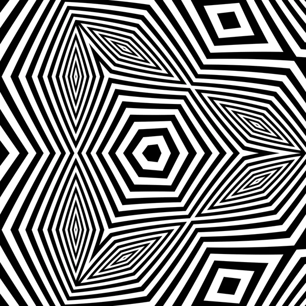Fondo rayado abstracto blanco y negro. Arte óptico. 3d vector ilustración — Vector de stock