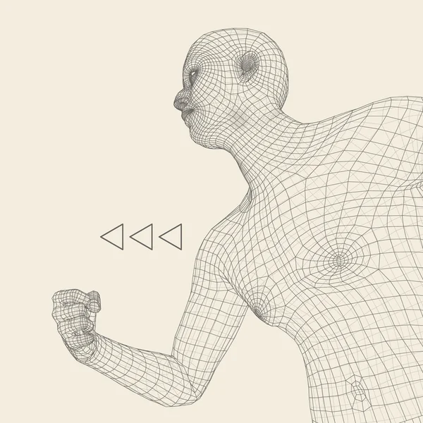 Man. πολυγωνικό καταξιωμένο μοντέλο για τρέξιμο. τρισδιάστατο μοντέλο του Man. γεωμετρικό σχέδιο. Επιχειρήσεων, την επιστήμη και την τεχνολογία διανυσματικά εικονογράφηση. 3D πολυγωνικά κάλυψη δέρμα. Πολύγωνο ανθρώπινο σώμα. Ανθρώπινο σώμα μοντέλο σύρματος. — Διανυσματικό Αρχείο