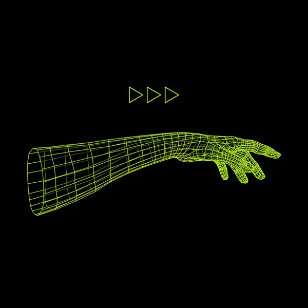 Emberi kar emberi kéz modell. Kézi szkennelés. Kilátás-ból emberi kéz. 3D-s geometriai Design. 3D borító bőrt. Sokszögű Design. Is használható, a tudomány, a technológia, az orvostudomány, hi-tech, sci-fi. — Stock Vector