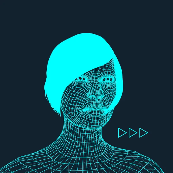 Женщина. Глава человека из 3d Grid. Геометрический дизайн лица. Многоугольная покрывающая кожа. Векторная миграция . — стоковый вектор