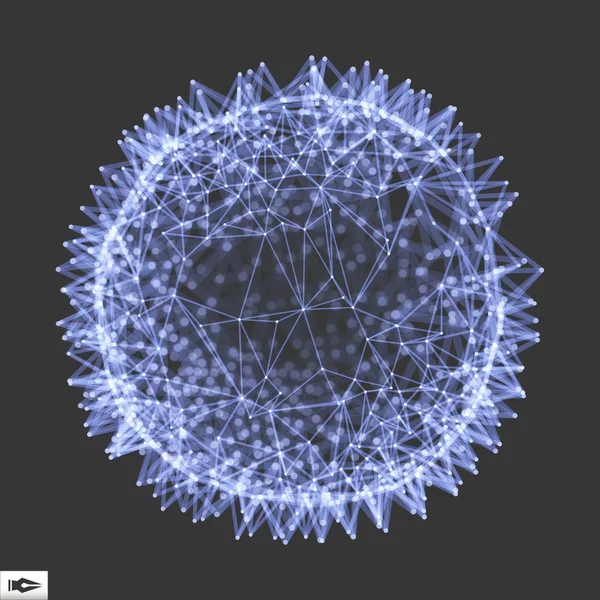 Esfera con líneas y puntos conectados. Glowing Grid. Estructura de conexión. Ilustración de vectores Wireframe . — Archivo Imágenes Vectoriales