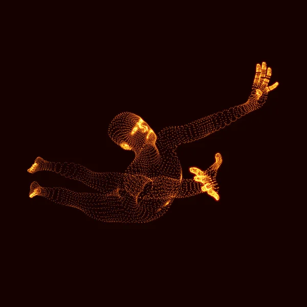 Jumping Man. Graphisme vectoriel composé de particules. Modèle 3D de l'homme. Modèle du corps humain. Analyse corporelle. Vue du corps humain . — Image vectorielle