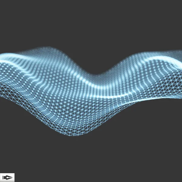 接続された直線と点と波。熱烈なグリッドです。接続構造体。ワイヤ フレーム ベクトル図. — ストックベクタ