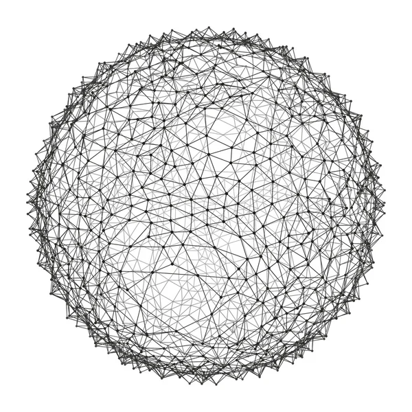 球体有连接线条和点。全球数字连接。全球网格。线框球体的插图。抽象的 3d 网格设计。发光的网格。3d 的技术风格。网络-全球设计. — 图库矢量图片