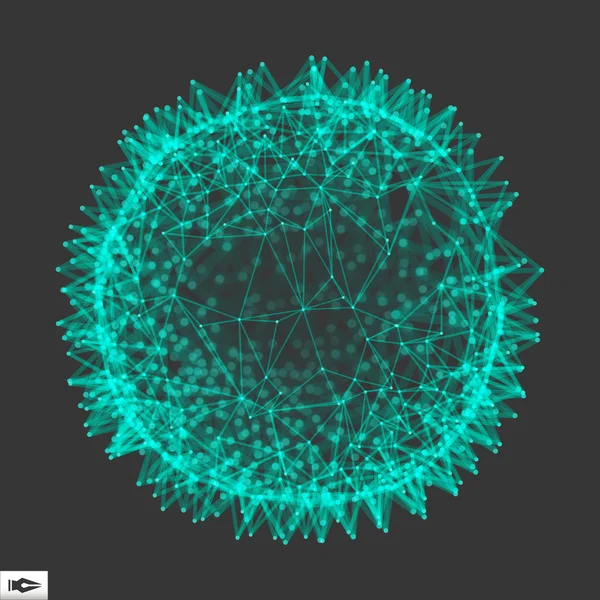 Esfera con líneas y puntos conectados. Glowing Grid. Estructura de conexión. Ilustración de vectores Wireframe . — Archivo Imágenes Vectoriales