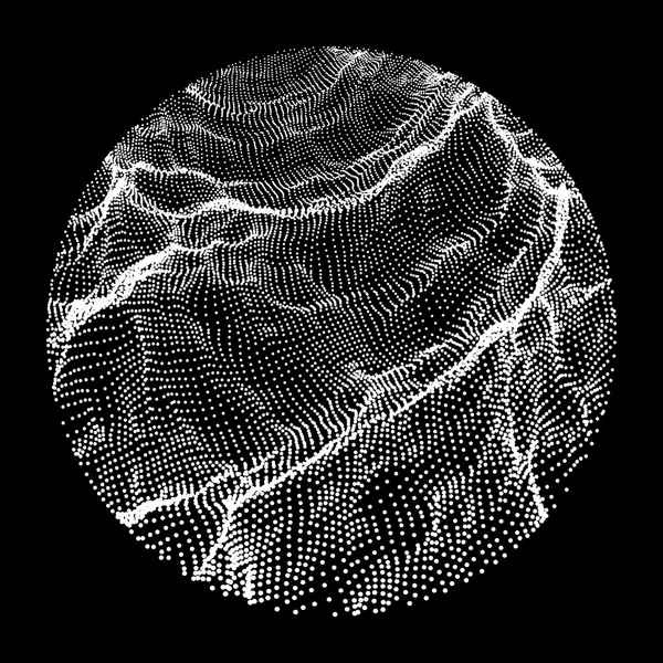 Fondo de rejilla de onda. Ilustración vectorial abstracta 3d. Ripple Grid. Rejilla Ciberespacial. Estilo de tecnología 3D. Ilustración con puntos. Diseño de red con partículas . — Vector de stock