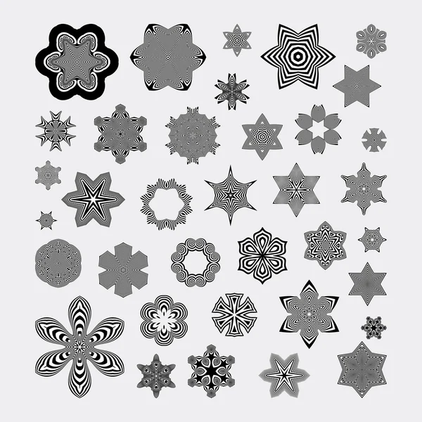 Copos de nieve. Elementos abstractos de diseño. Arte óptico. Ilustración vectorial . — Vector de stock