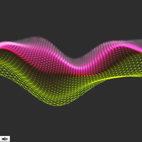 Onda con líneas conectadas y puntos. Estructura de conexión. Ilustración de vectores Wireframe . — Archivo Imágenes Vectoriales