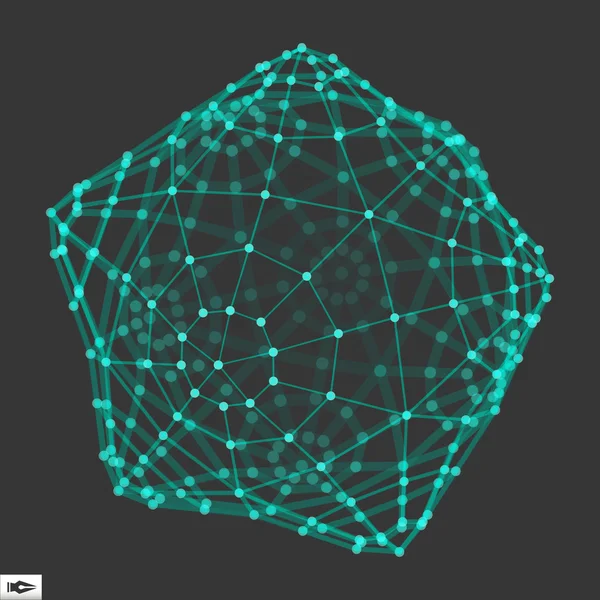 Objeto Wireframe con puntos. Estructura de conexión 3D abstracta. Forma geométrica para el diseño . — Vector de stock