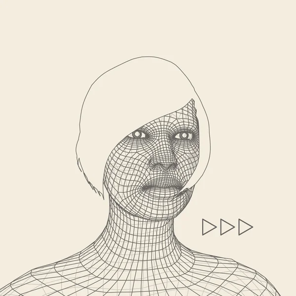 Woman. Head of the Person from a 3d Grid. Geometric Face Design. Polygonal Covering Skin. Vector Illustration. — Διανυσματικό Αρχείο