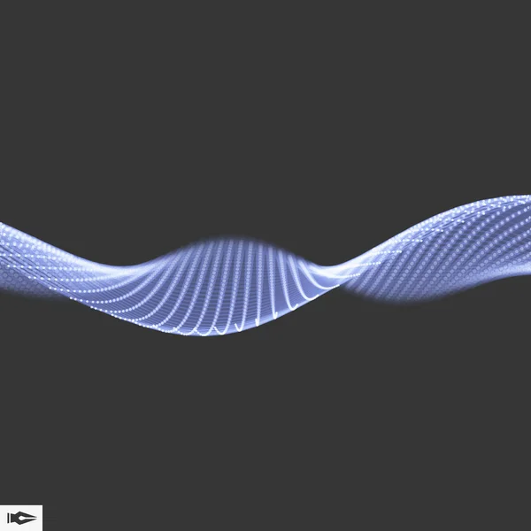 Волна с соединенными линиями и точками. Светящаяся сетка. Структура соединения. Вектор проволоки . — стоковый вектор