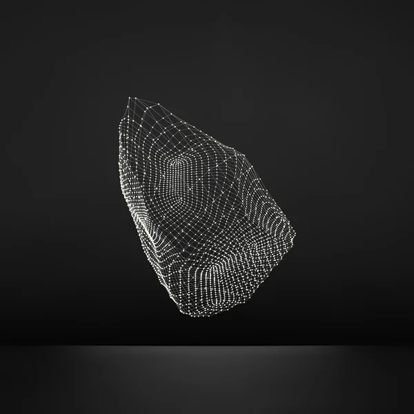 Wireframe-Object met lijnen en punten. Abstract 3D-structuur van de verbinding. Geometrische vorm voor Design. Rooster geometrische Element, embleem en pictogram. Verbinding raster. Moleculaire raster. 3D-technologie-stijl. — Stockvector