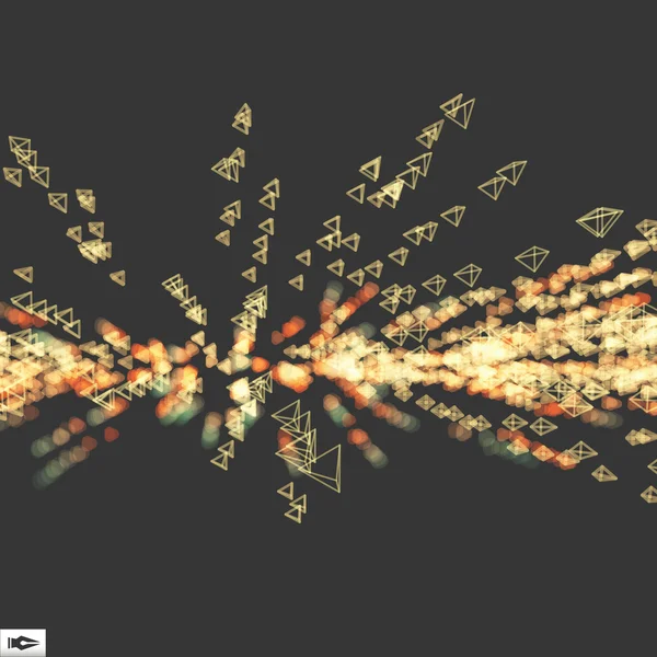 Matrix met dynamische uitgestoten deeltjes. Abstracte dynamische achtergrond. Samenstelling met het bewegingseffect. Bokeh Effect. Vectorillustratie. — Stockvector