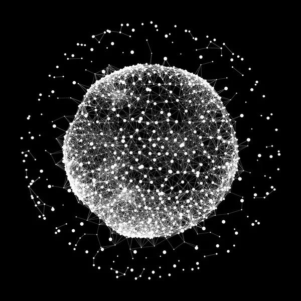 球体有连接线条和点。全球数字连接。全球网格。线框球体的插图。抽象的 3d 网格设计。3d 的技术风格。网络. — 图库矢量图片